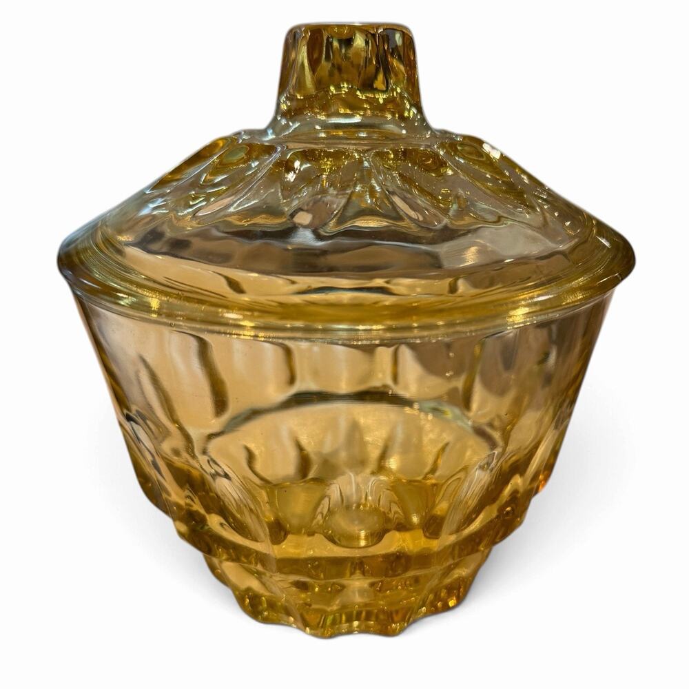 Hazel Atlas Reflections Amber Glass Candy Dish 1950s Vintage MCM Decor